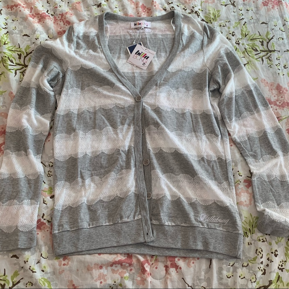 Billabong Grey and White Cardigan